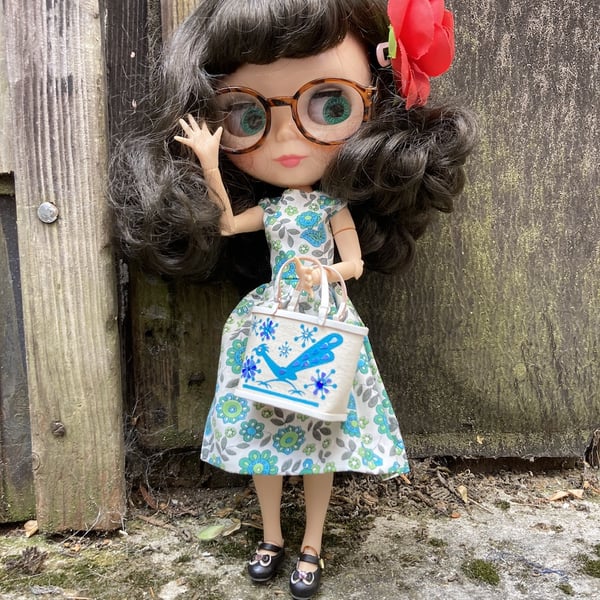 Handmade Miniature Enid Collins of Texas Teal Roadrunner Dolls Handbag