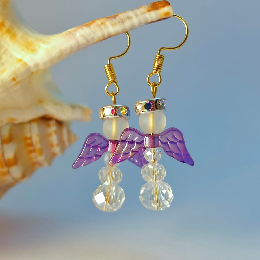 Crystal Angel Earrings, Stocking Filler, Secret Santa Gift, Christmas Jewellery