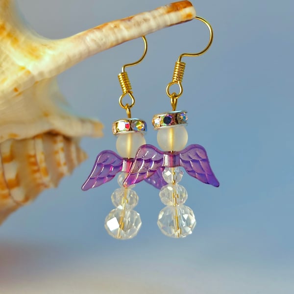Crystal Angel Earrings, Stocking Filler, Secret Santa Gift, Christmas Jewellery