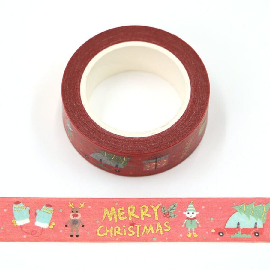 Merry Christmas Washi Tape Decorative Masking Tape 15mm x 10 Meters Bullet Journ