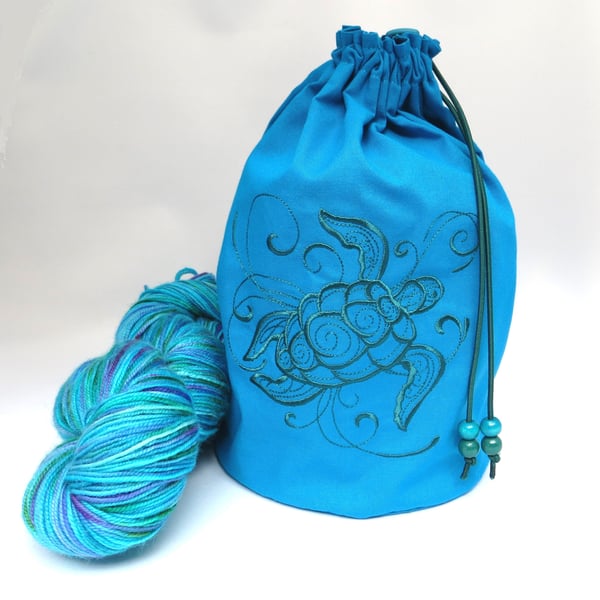 Turtle Swirls Embroidered Project Bag