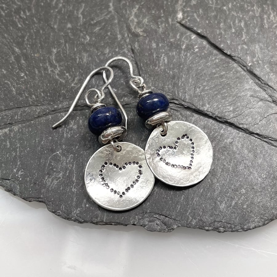 Silver and lapis lazuli heart earrings 