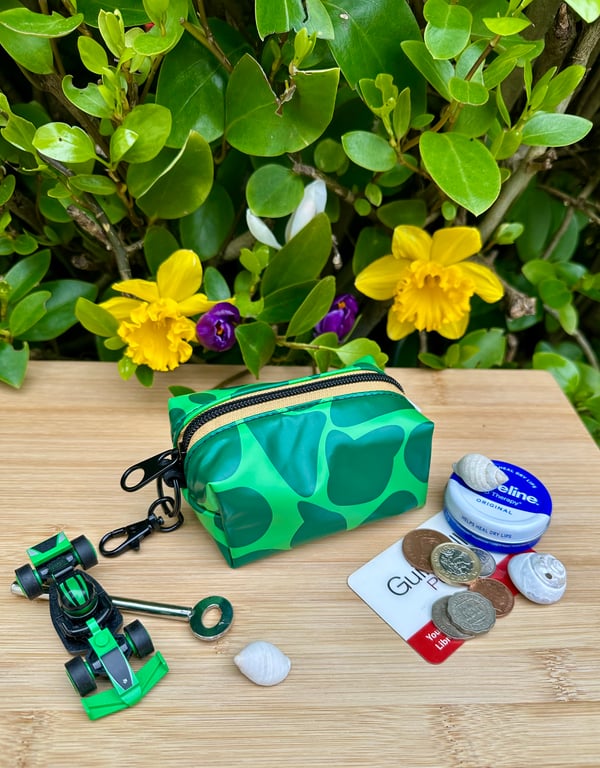 Green Turtle - Repurposed Chunky Keyring Pouch - Pool Toy