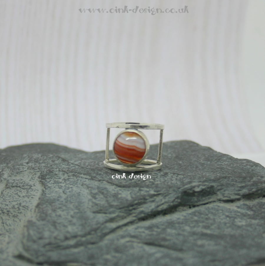 Double banded Sterling silver ring size K with a Carnelian Agate