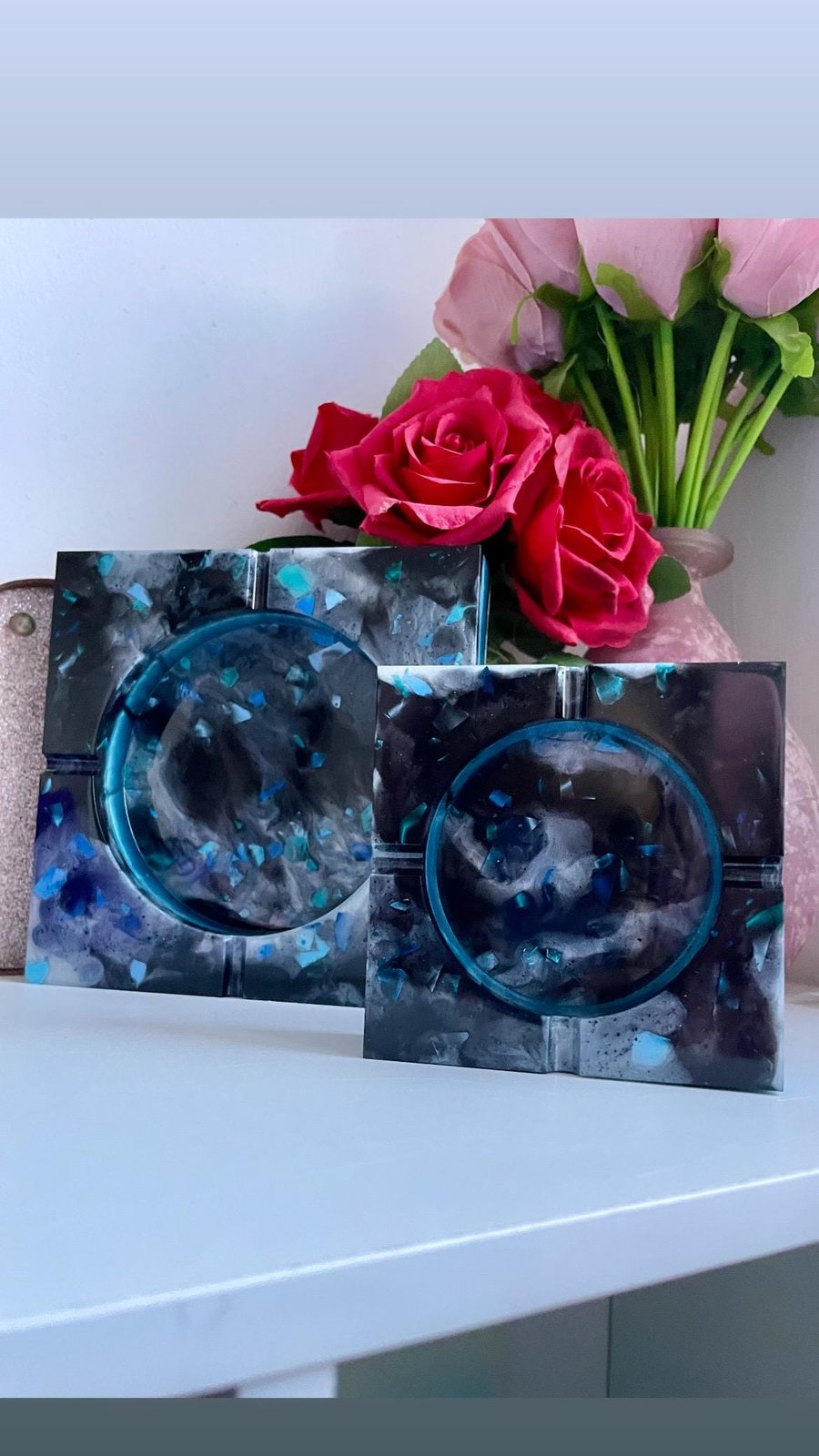 Elegant Square Trinket Ashtray - Custom Blue Granite Effect 