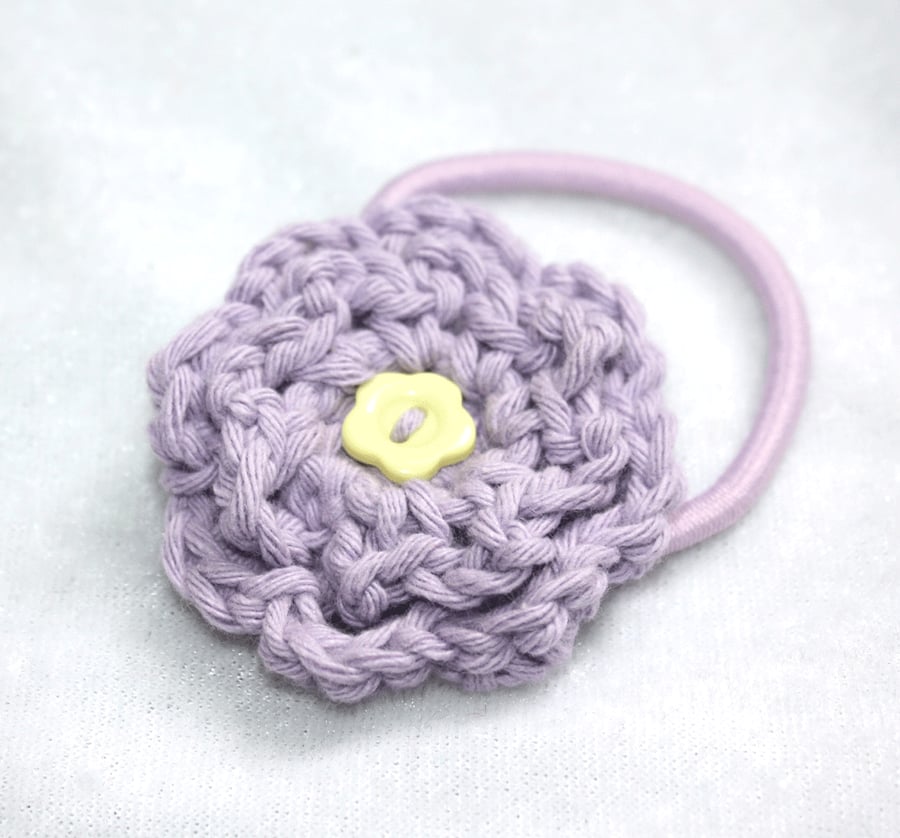 Lilac & Lemon Crocheted Flower Hair Bobble