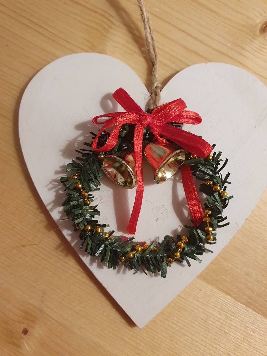 Upcycled Christmas Wreath Heart Decoration