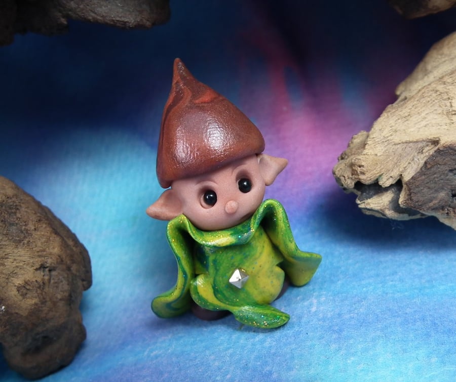 Tiny Acorn Gnome 'Oakam' with acorn hat OOAK Sculpt Ann Galvin Gnome Village