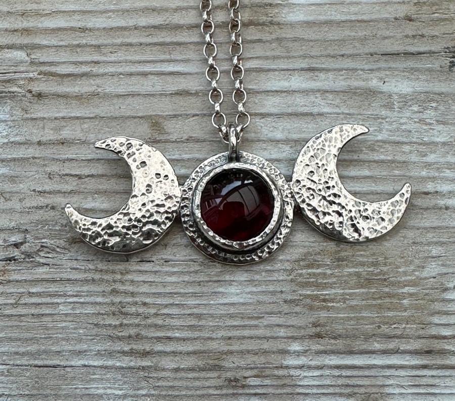 Triple Moon Pendant with Garnet