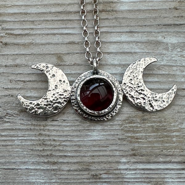 Triple Moon Pendant with Garnet