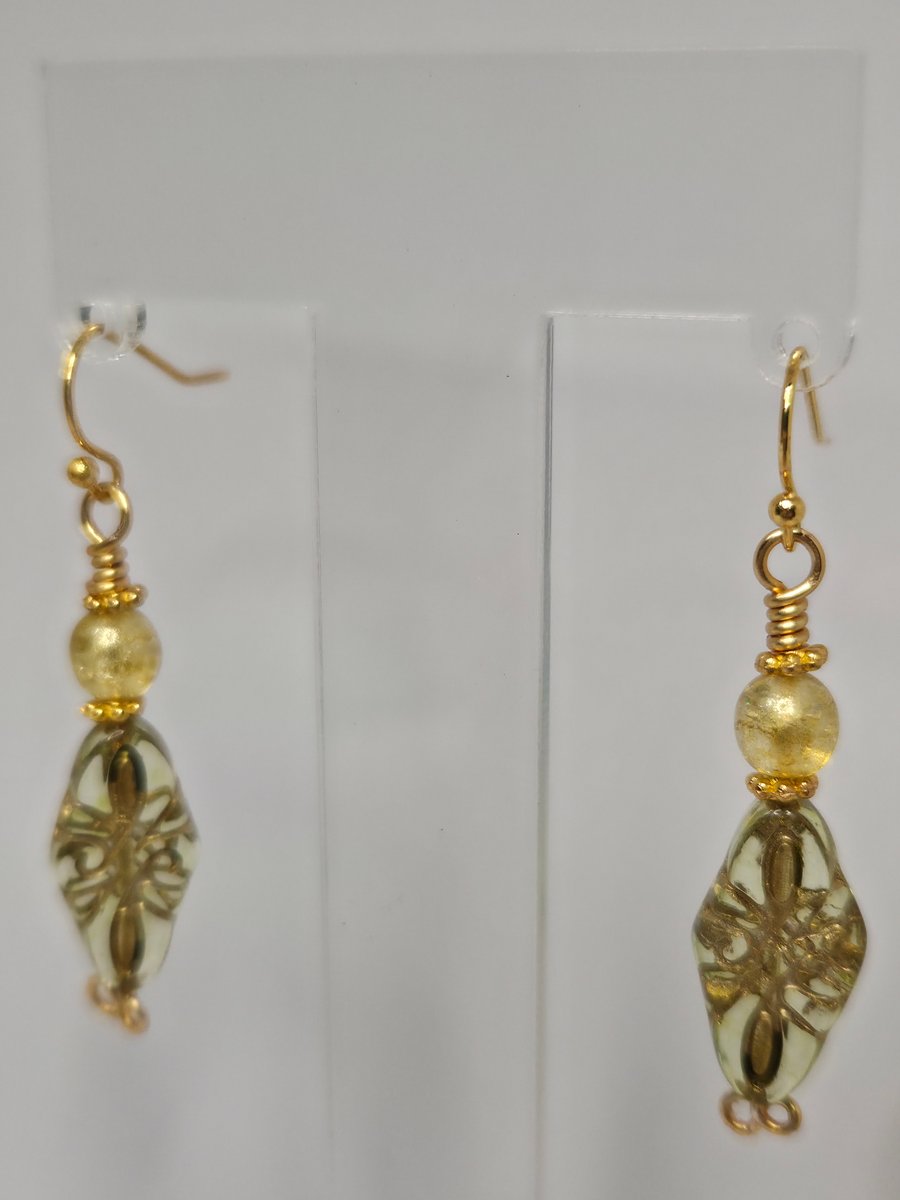 Golden Boho Drop Earrings – Artisan Glass & Gold Tone Free-Spirited Jewellery