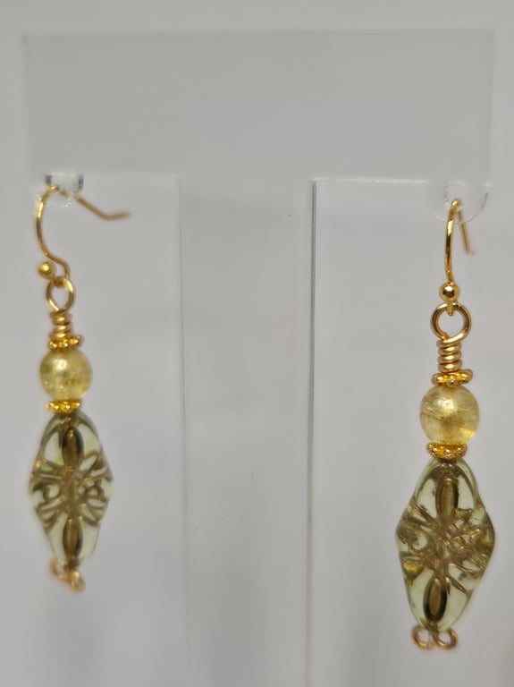 Golden Boho Drop Earrings – Artisan Glass & Gold Tone Free-Spirited Jewellery