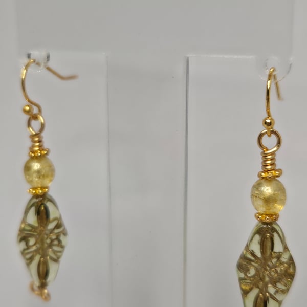 Golden Boho Drop Earrings – Artisan Glass & Gold Tone Free-Spirited Jewellery