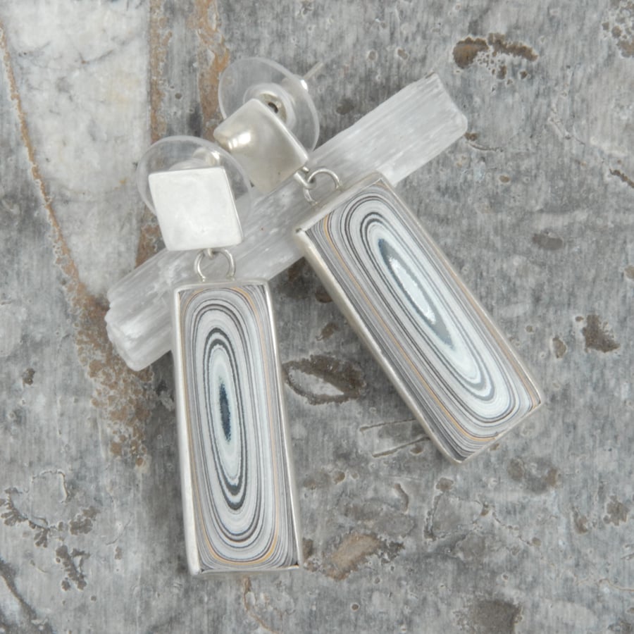 Oblong fordite earrings (sterling silver)