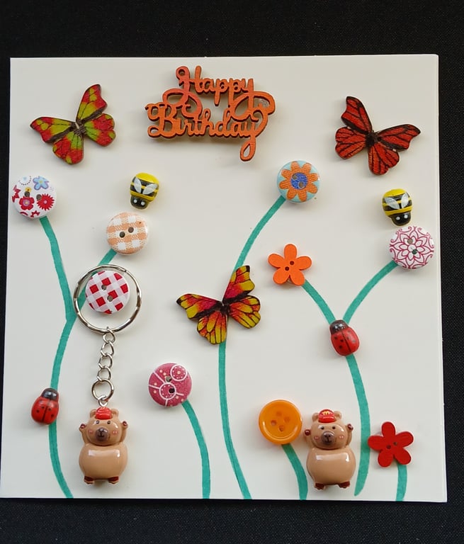 Handmade birthday, keyring card