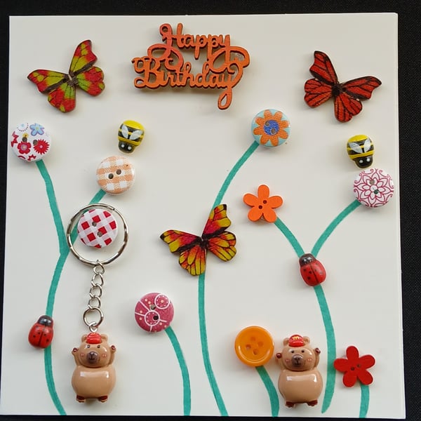 Handmade birthday, keyring card