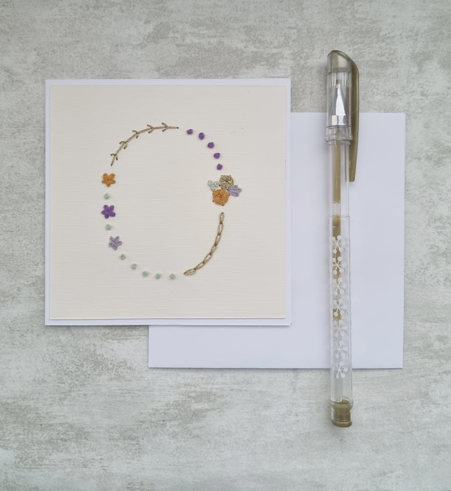 Letter O Embroidered Card, Personalised Bridesmaid Card, Birthday Keepsake Card