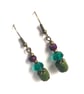 Green Jade Green Purple Brass Effect Dangle Drop Earrings - Image 2