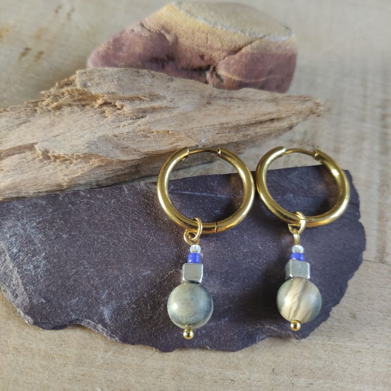 Elegant bead earrings with stainless steel huggie hoops