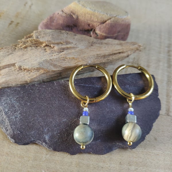 Elegant bead earrings with stainless steel huggie hoops