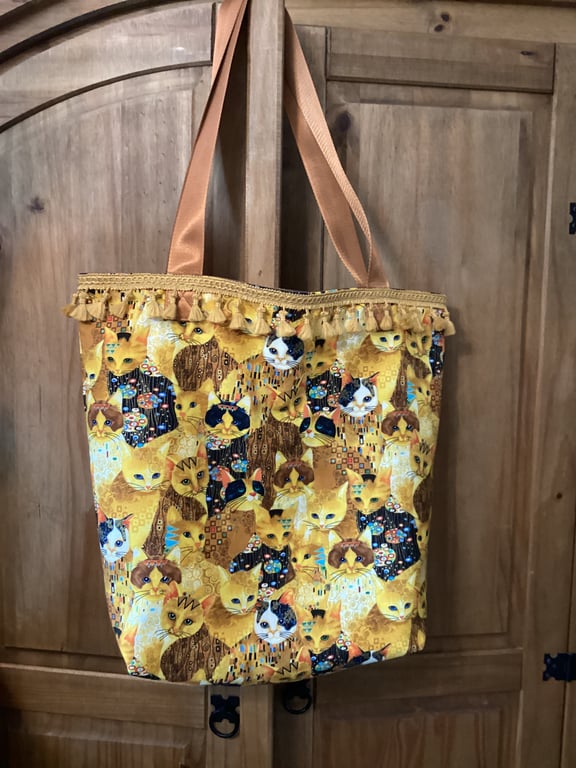 Cat tote bag, large cotton bag,