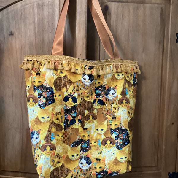 Cat tote bag, large cotton bag,