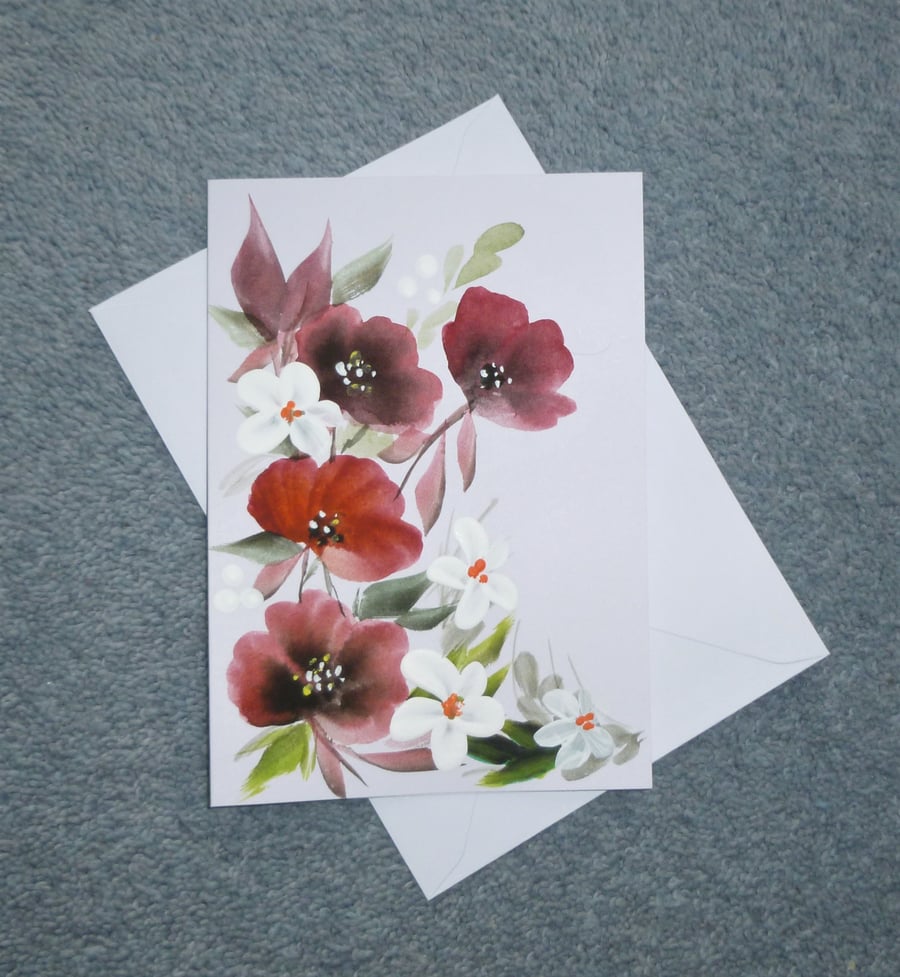 greetings card blank hand painted floral card ( ref F484.G2 )