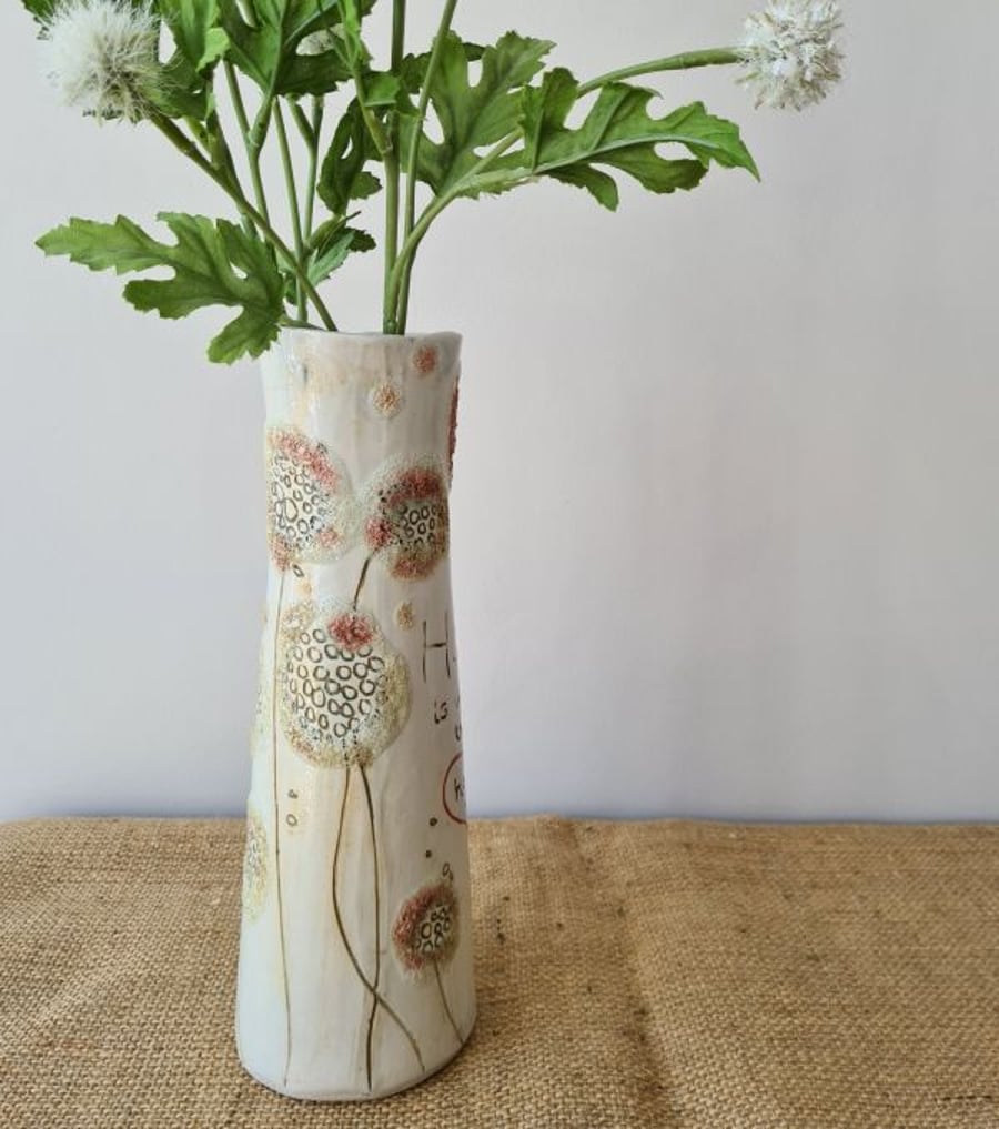 ‘Home is where the heart is’ Ceramic Dandelion Elegant Vase