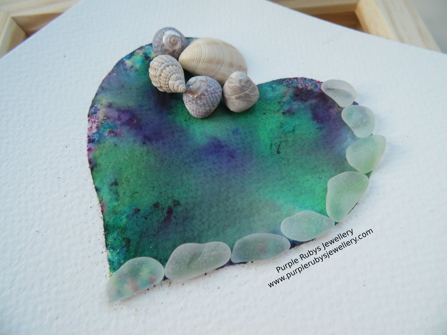 Heart of Cornwall Purple & Tuquoise Tie-Dye Sea Glass Sea Shell Picture P180