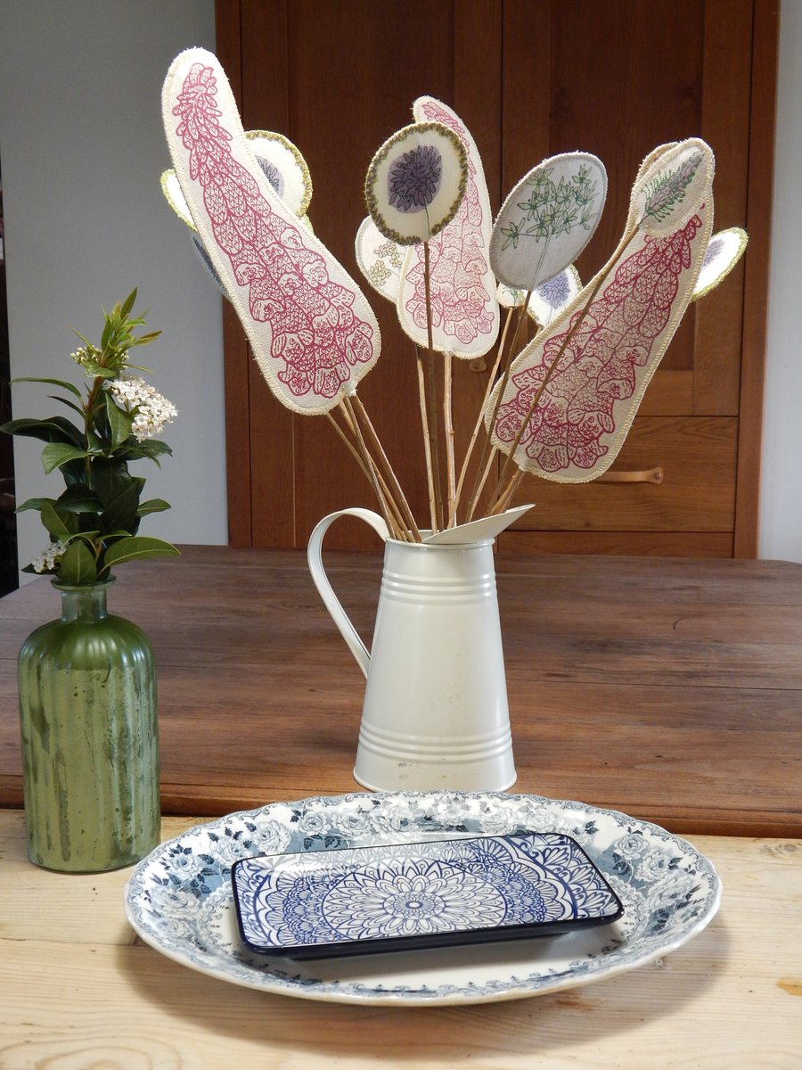 Foxglove and wildflower -Screen printed Fabric Bouquet