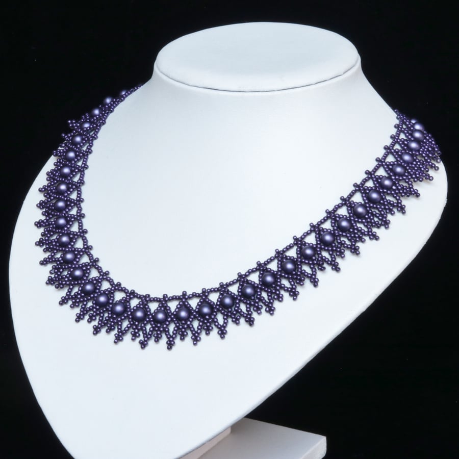 Dark Purple Lacy Beaded Necklace