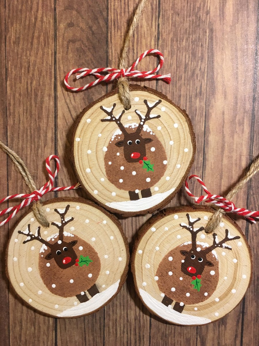 Set of 3 wood slice tree decorations