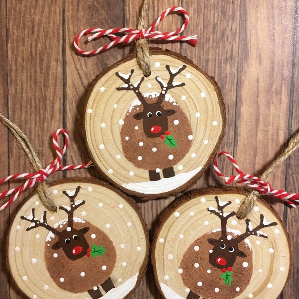 Set of 3 wood slice tree decorations