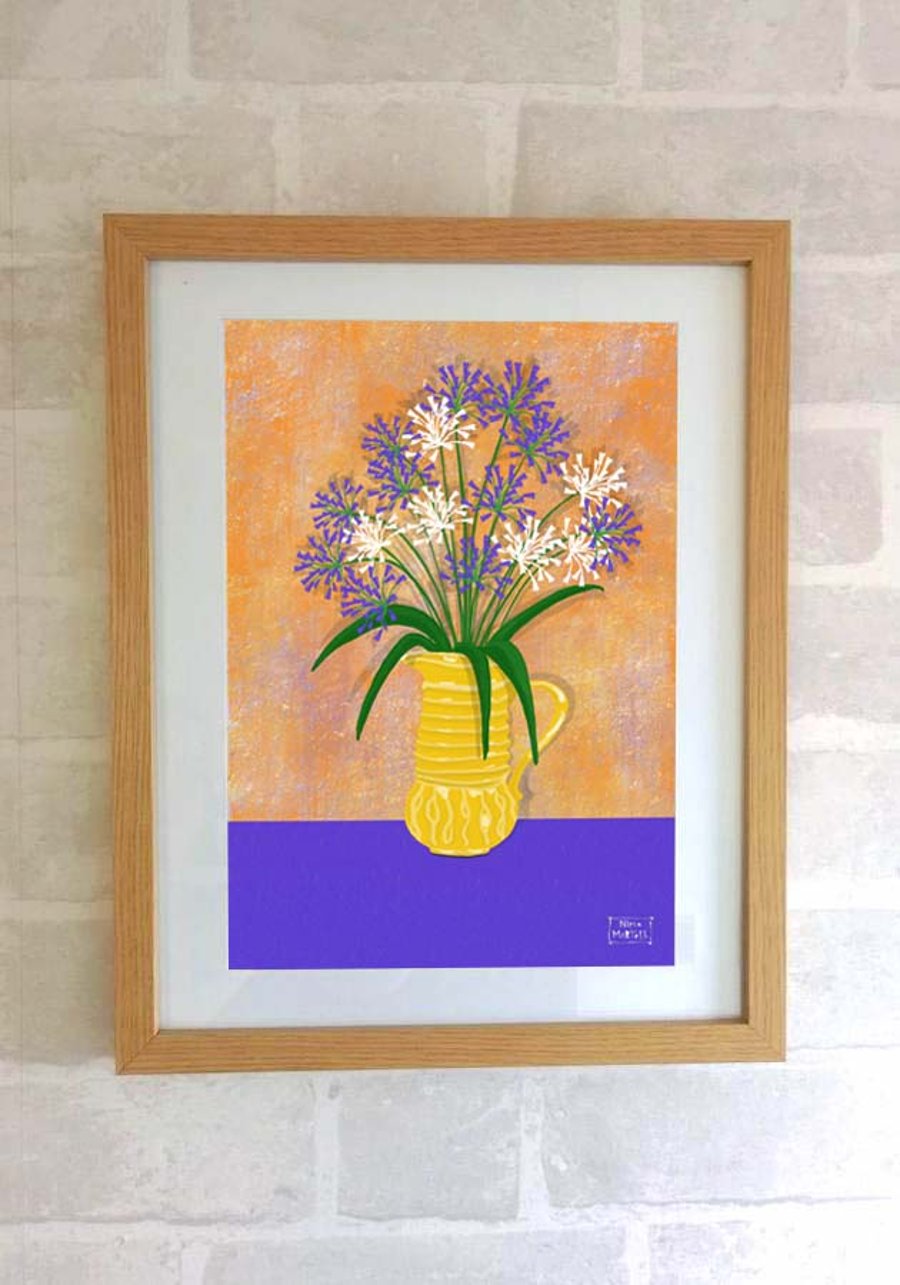 Agapanthus Vase. A4  Print Only by Nina Martell