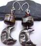lampwork glass red and silver earrings, pewter man in the moon - Image 3
