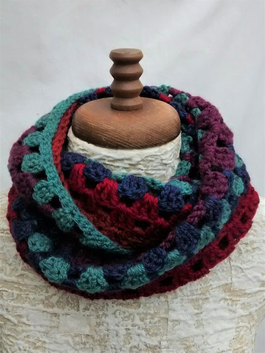 Crocheted Cowl - Multicoloured Crochet Scarf