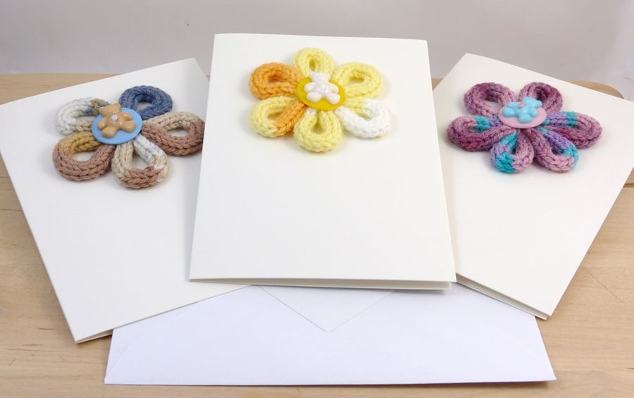 Set of 3 Knitted Flower Cards