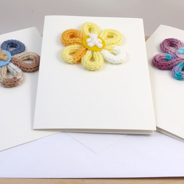 Set of 3 Knitted Flower Cards