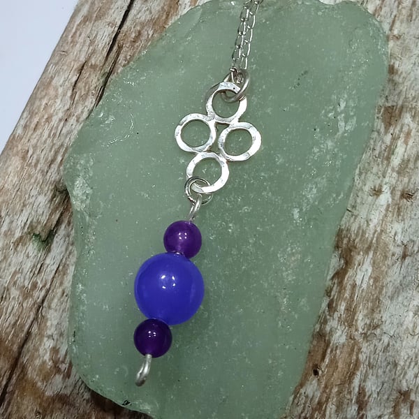 Purple Jade, Amethyst and Sterling Silver Pendant (NKGSCNPP4) - UK Free Post