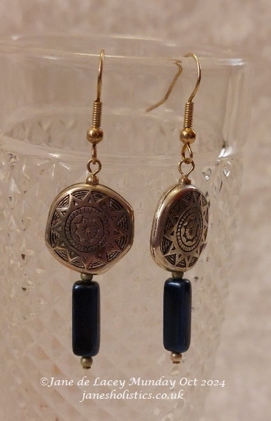 Aztec Shield with Navy bead drop earrings
