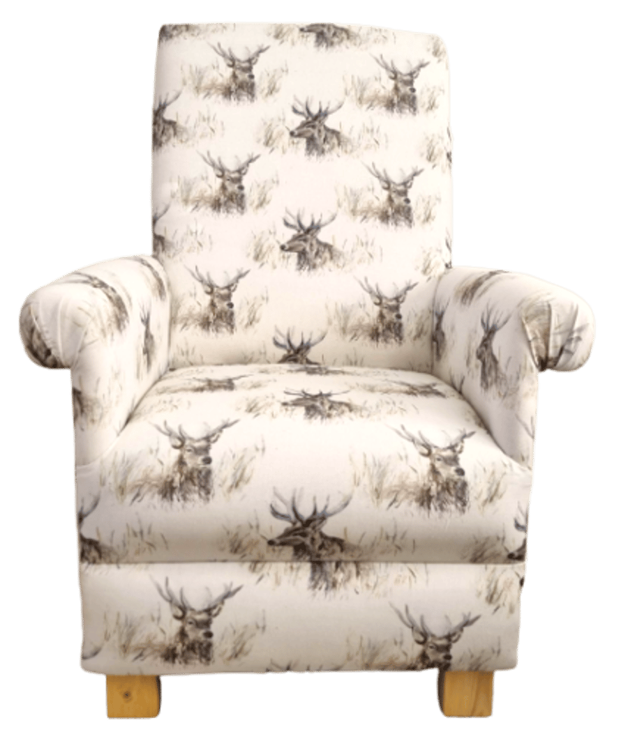 Voyage Wallace Stag Fabric Adult Chair Armchair Deer Accent Cream Animals