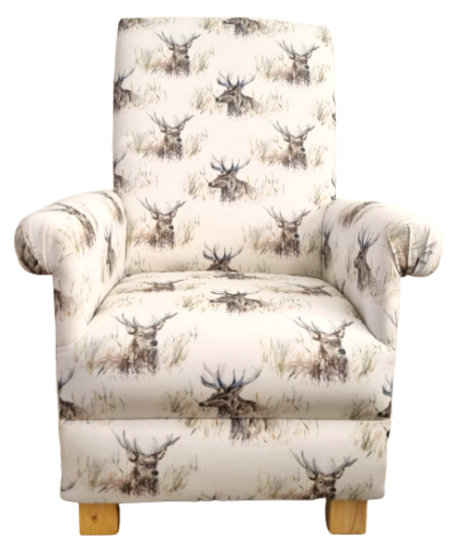 Voyage Wallace Stag Fabric Adult Chair Armchair Deer Accent Cream Animals