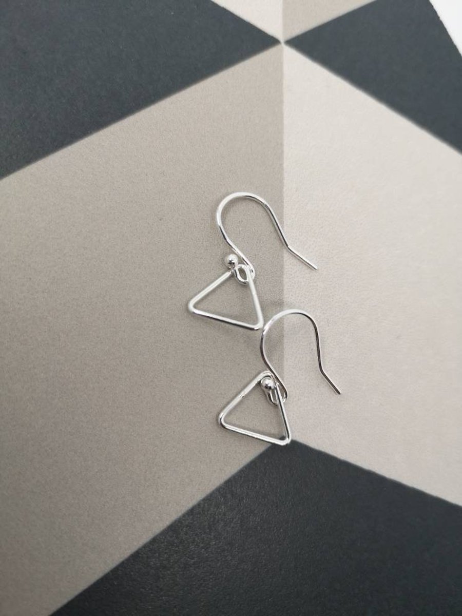 Silver triangle earrings, geometric earrings,