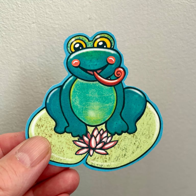 Frog on a lily pad illustrated sticker