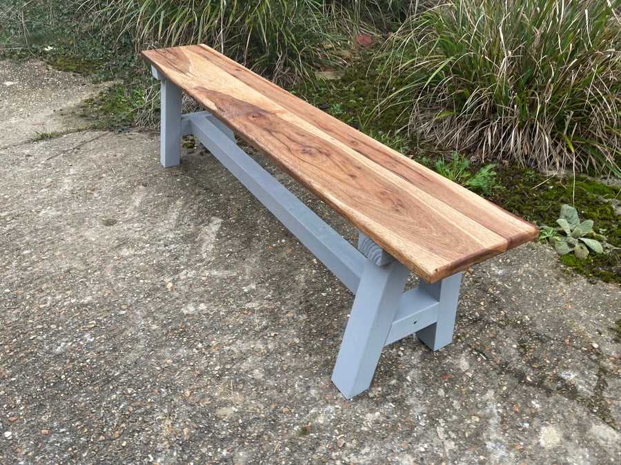 Oak interior bench with A frame painted legs 