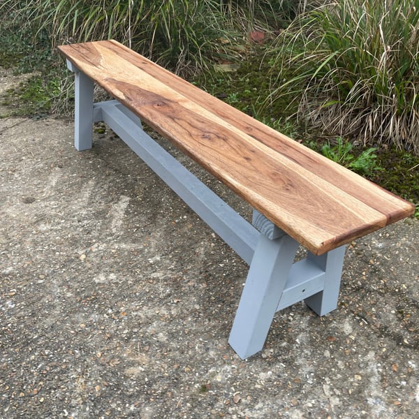 Oak interior bench with A frame painted legs 