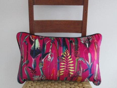 Printed Velvet Jungle  Design  Cushion with black  Piping