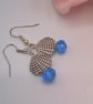 Silver Clam Shell and Blue Crystal Earrings, Gift for Her, Shell Charm Earrings - Image 4