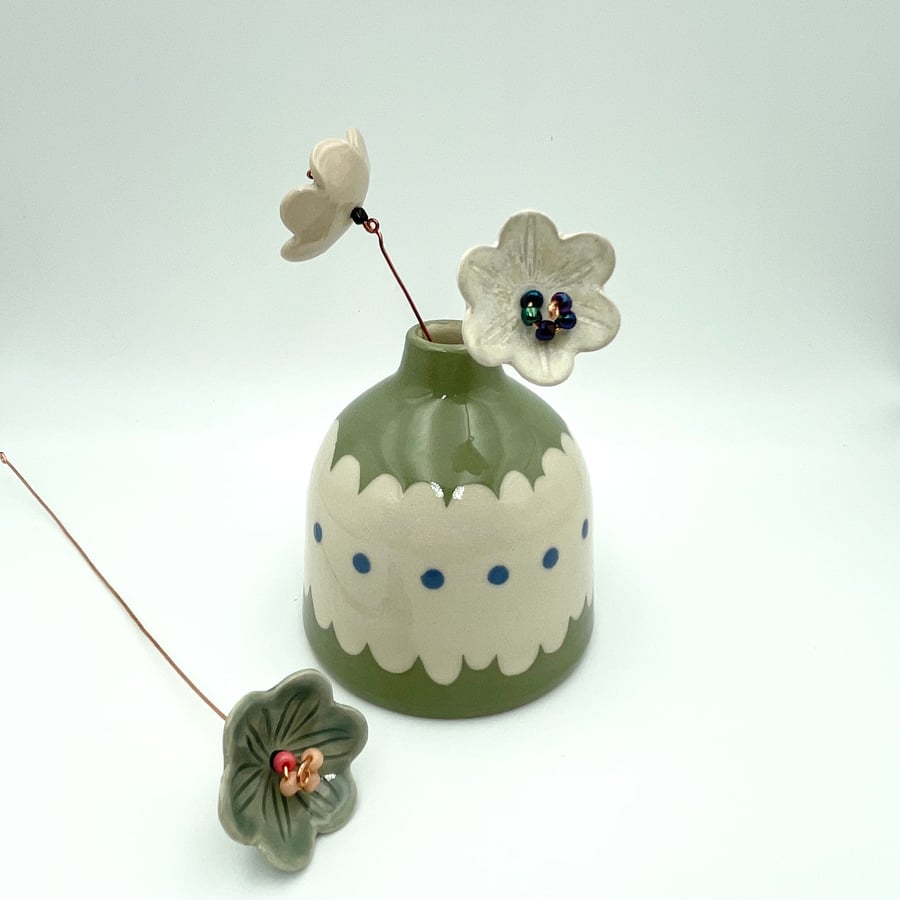 Unique Green Flower Bud Vase Mothers Day Birthday - Handmade Pottery Gift