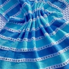 Pale blue and aqua striped baby blanket in 100% cotton 
